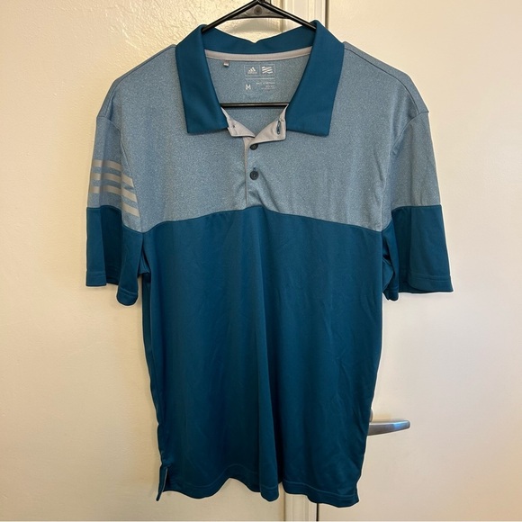 Adidas Golf Men’s Three Stripes Blue Colorblock Polo Shirt Medium Performance - Picture 1 of 6